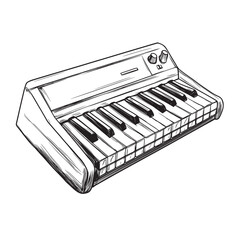 black and white hand drawn vector outline of keyboard with mechanical keys