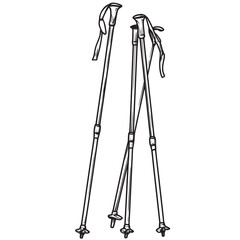 black and white vector line art drawing of hiking poles for stability