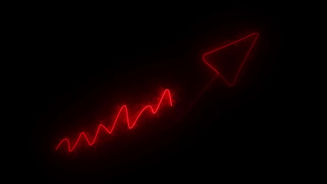 Electric neon arrow and line graph representing business improvement. NEON line Creative Graph hand up arrow chart growing up.