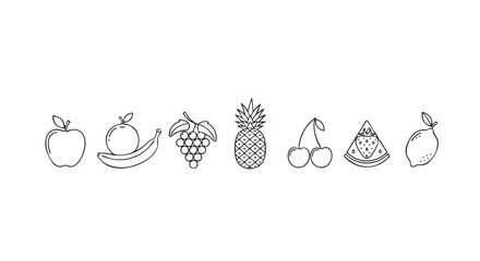 A collection of diverse fruit icons in a simple line drawing style, perfect for various design applications