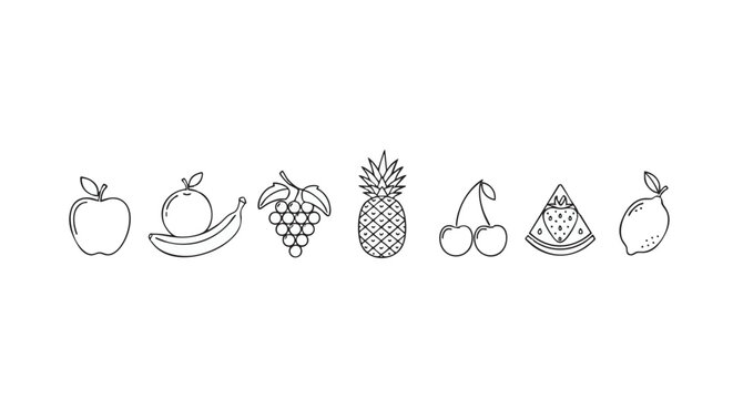A collection of diverse fruit icons in a simple line drawing style, perfect for various design applications