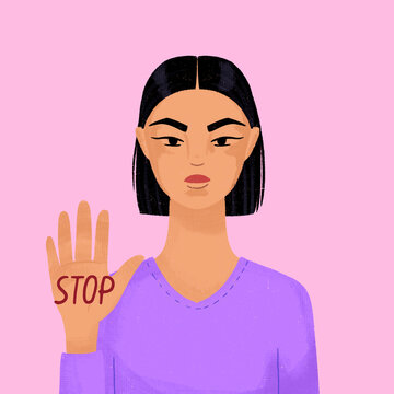 Woman making stop gesture advocating rights and equality