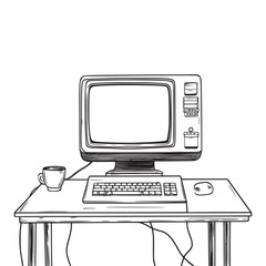 line art illustration of futuristic computer on a glass table
