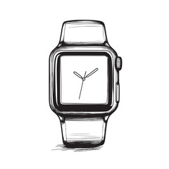 vector line art illustration of smartwatch with a minimalist interface