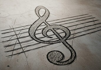 Musical Sketch - A Treble Clef on Staff Lines.