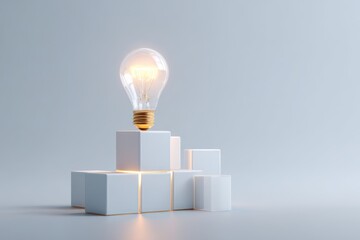 Glowing lightbulb hovering above stacked cubes, symbolizing innovation, creativity, and new ideas.
