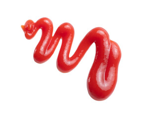 Squeezed tomato ketchup curved line close-up on transparent background