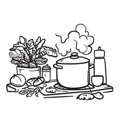 pencil outline line art illustration of cooking classes in nature