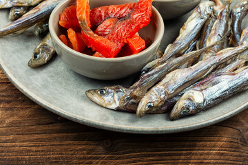 Dried salted fish, delicious snack for beer.