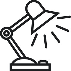 Modern black desk lamp with adjustable arm emitting bright light on a clean white background illustration