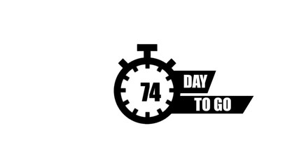 Stopwatch icon with number 74 and text DAYTOGO on white background seventy four day to go
