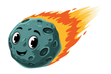 Adorable cartoon comet soaring through space with a happy expression on its face
