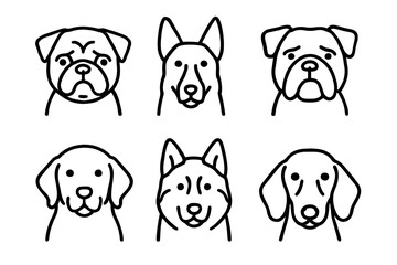 Obraz premium Set of six dog breed line icons: bulldog, german shepherd, labrador