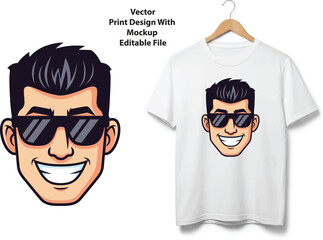 Cool cartoon man face with sunglasses vector illustration for t-shirt design vector