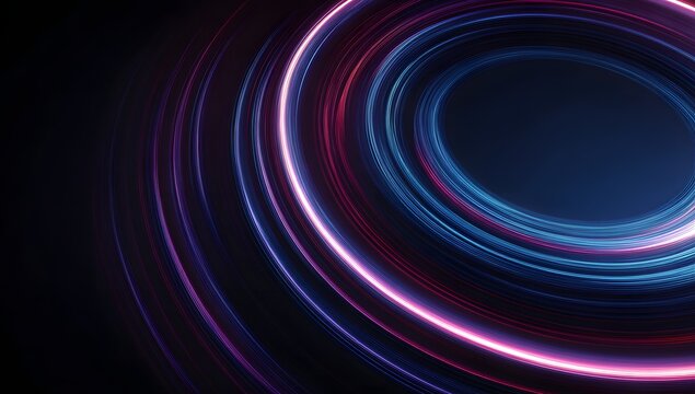 Abstract swirling light trails in deep blue and vibrant pink hues creating a mesmerizing circular pattern against a dark background