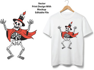 Fun skeleton character vector illustration for halloween t-shirt design vector