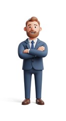 Confident Businessman with Arms Crossed - A 3D Cartoon Character.