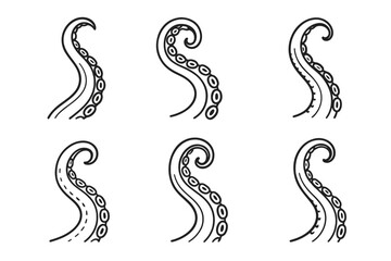 Fototapeta premium Variety of octopus tentacle illustrations in unique styles on white background