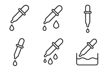 Set of dropper icons in various positions with liquid drops