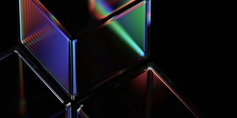 Abstract iridescent glass cubes on a black background, 3d render