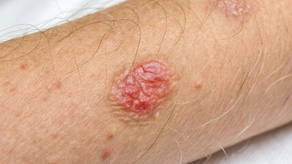 Close up view of ringworm skin condition on a light background isolated for medical reference