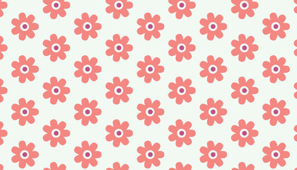 Hand-Drawn Seamless flowers Pattern, Minimal Spring Botanical Flower And Leaf Vector Repeating Design.