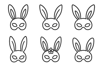 Set of six bunny mask outlines with different designs