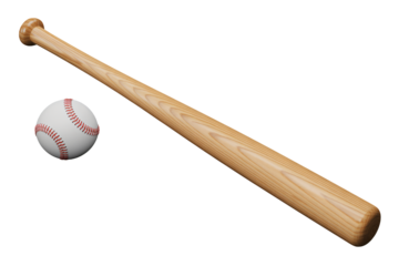 Classic baseball bat and ball ready for the game in the summer sunshine outdoors