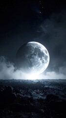 Fototapeta premium Lunar glow over a rocky landscape, mysterious and dark