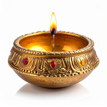 Indian popular festival happy diwali oil lamp or diya on white background