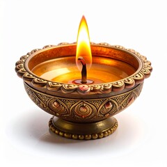 Indian popular festival happy diwali oil lamp or diya on white background