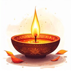 Happy diwali oil lamp or diya vector illustration on white background