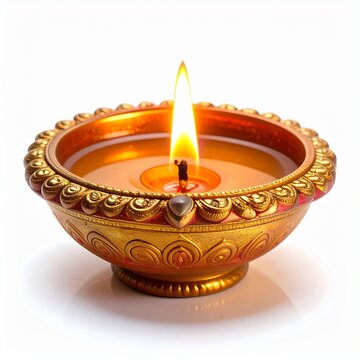 Indian popular festival happy diwali oil lamp or diya on white background