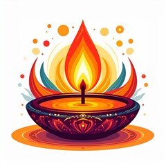 Happy diwali oil lamp or diya vector illustration on white background