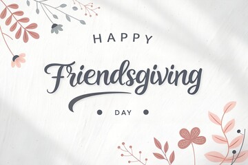 Happy friendsgiving day greeting with delicate floral accents and soft shadows creating a warm and inviting atmosphere for autumn celebrations and gatherings with friends