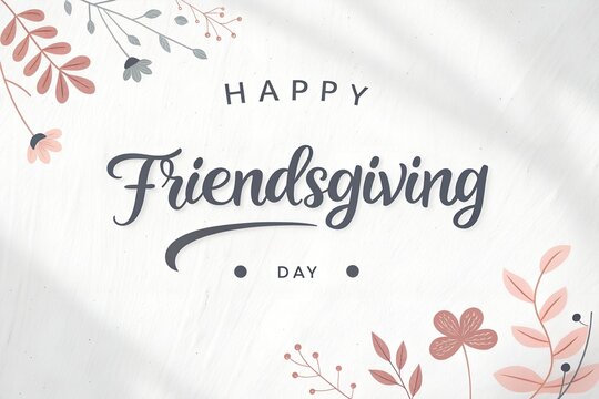 Happy friendsgiving day greeting with delicate floral accents and soft shadows creating a warm and inviting atmosphere for autumn celebrations and gatherings with friends