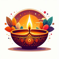 Happy diwali oil lamp or diya vector illustration on white background