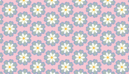 Minimal Spring Flower pattern, Vector Repeating Design.