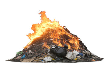 Fototapeta premium Inferno ablaze atop refuse mountain, a powerful symbol of wastefulness, fire danger