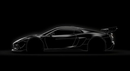 Sleek Black Sports Car Silhouette With Reflective Edges On A Dark Studio Background