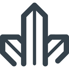 Abstract dark blue geometric building symbol with transparent background representing modern architecture and urban development