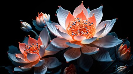 Ethereal lotus blossoms radiating serenity in a dark artistic composition