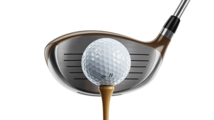 Ready to drive the ball with precision, golf ball on tee with club ready for action