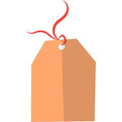 Orange Price Tag Hanging With Red Ribbon String On White Background Studio Shot