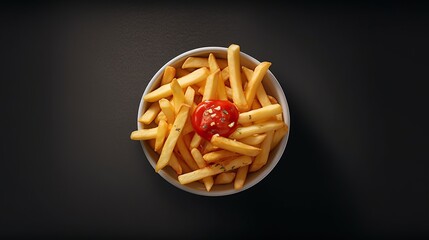Golden French Fries Delight: A Culinary Still Life on a Dark Background