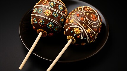 Deliciously Decorated Chocolate Cake Pops on a Dark Plate for Celebration