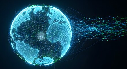 Digital Globe with Data Streams Emanating Outward into Space