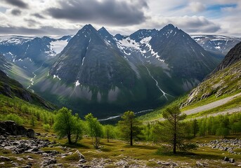 Majestic Mountain Valley - A Breathtaking Landscape in Norway.