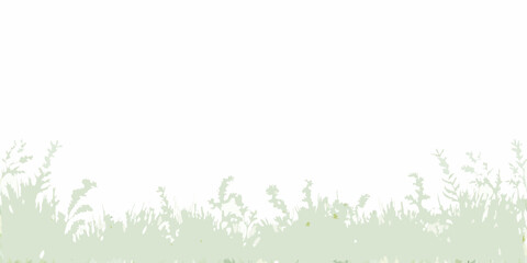 Softly blended green grass and wildflower silhouettes against a clean white background