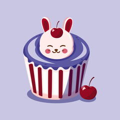 A cute strawberry roll cake with bunny decoration on top, perfect for kawaii-themed dessert illustrations or children’s branding.